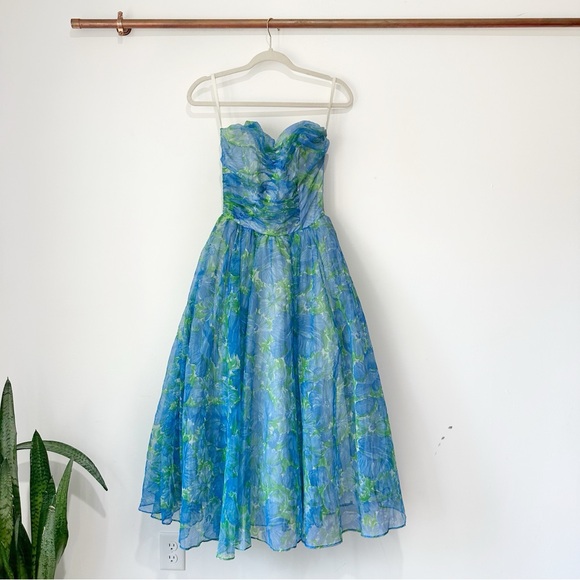 Vintage Dresses & Skirts - True Vintage 50’s Floral Strapless Party Prom Tea Length Dress